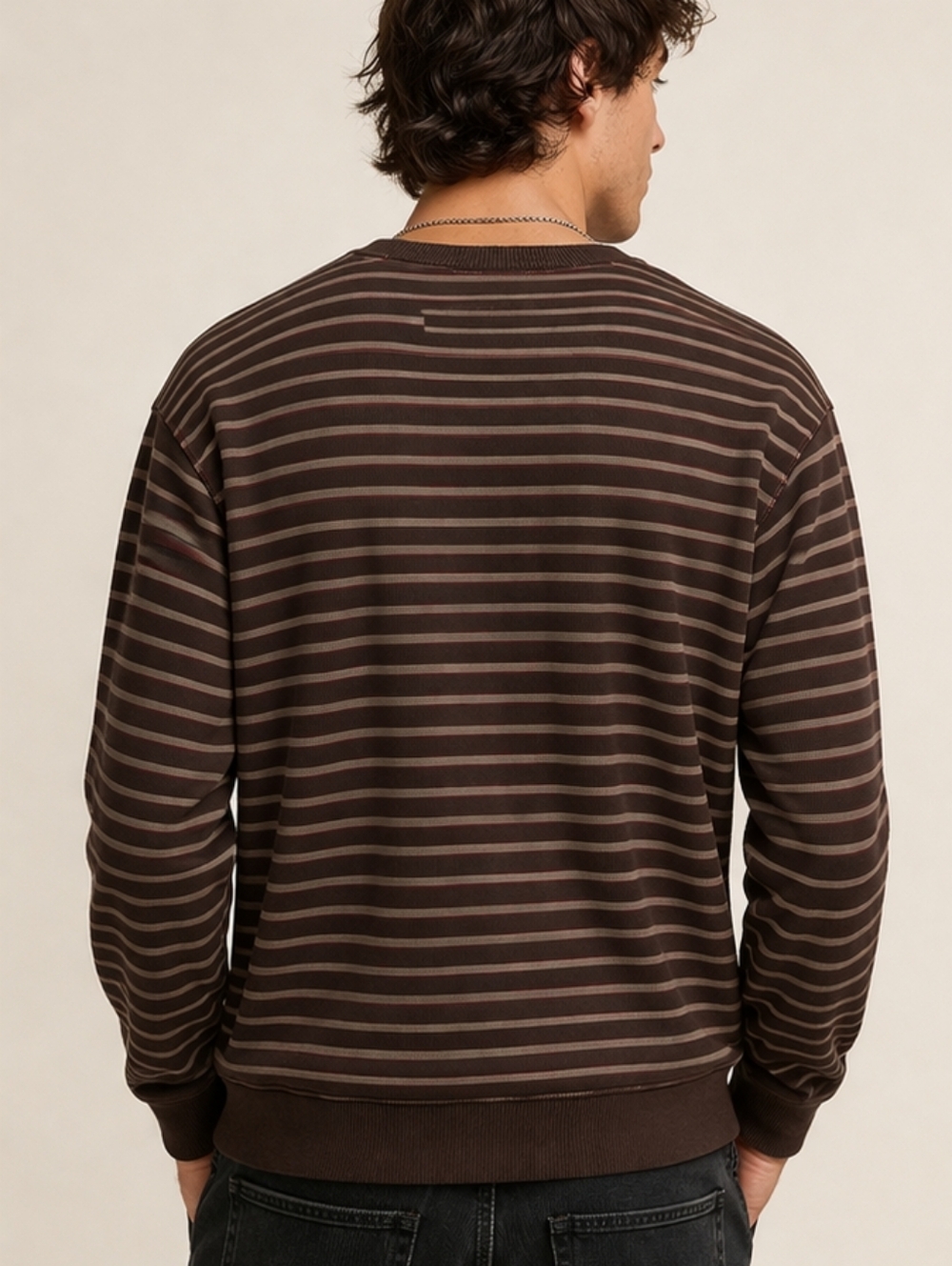 H&M Divided Striped Sweatshirt Brown Maroon Olive Crewneck Mens L - Picture 2 of 10